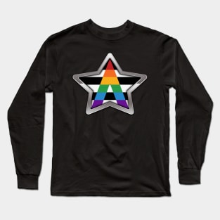 Large LGBT Ally Pride Flag Colored Star with Chrome Frame Long Sleeve T-Shirt